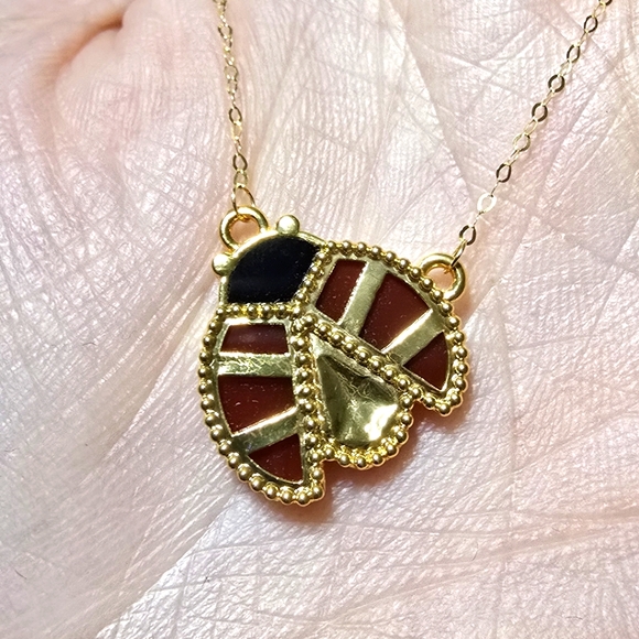 18k Real Gold Ladybug Centered Necklace - Picture 5 of 6